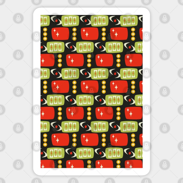 Atomic Age MCM Pattern in Black, Red, Green Magnet by tramasdesign